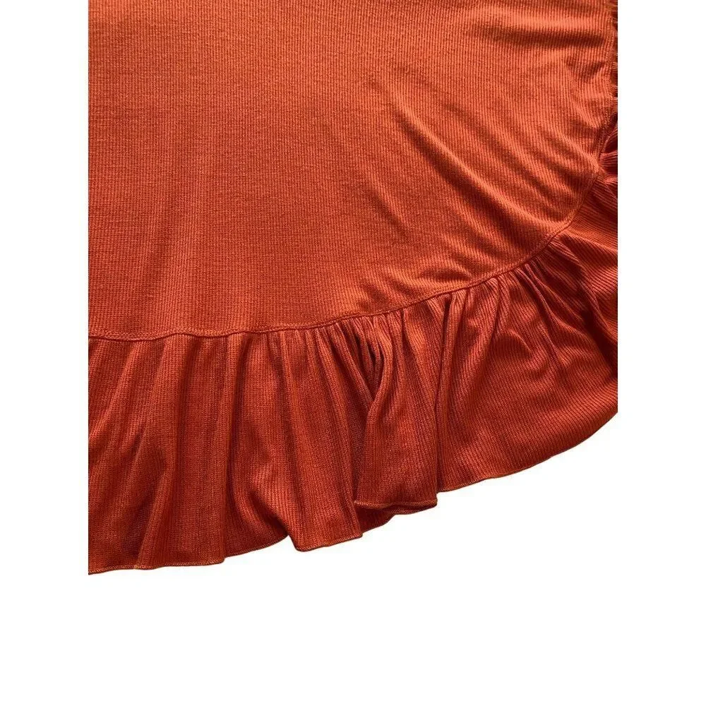 Unbranded Poncho Women’s One Size Rust Cowl Neck Ruffled Hem Hippie Bohemian